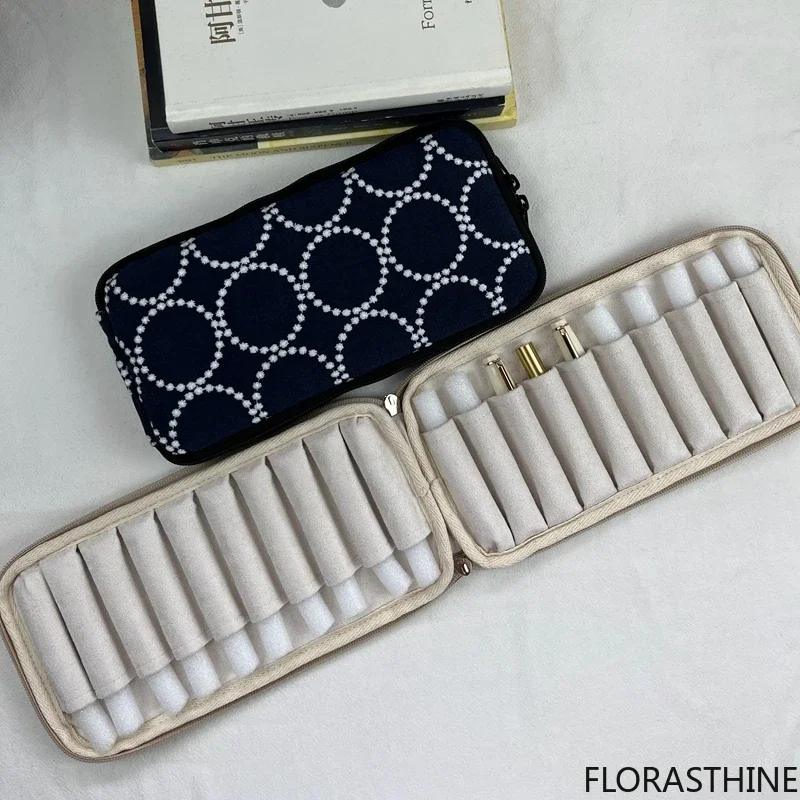 20 Holes - High-Quality Hand-Made Short-Size Pen Protection Blue Case Yellow Round Zipper Pocket (Pen Under 11CM)