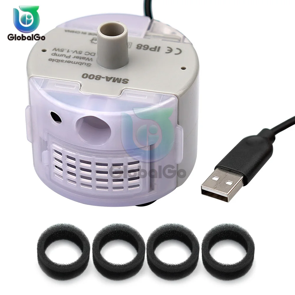 SMA-800 USB 워터 펌프 미니 DIY 고양이 애완 동물 마시는 분수 필터 저소음 브러시리스 모터 잠수정 펌프 DC 5V/1A 40cm 160L