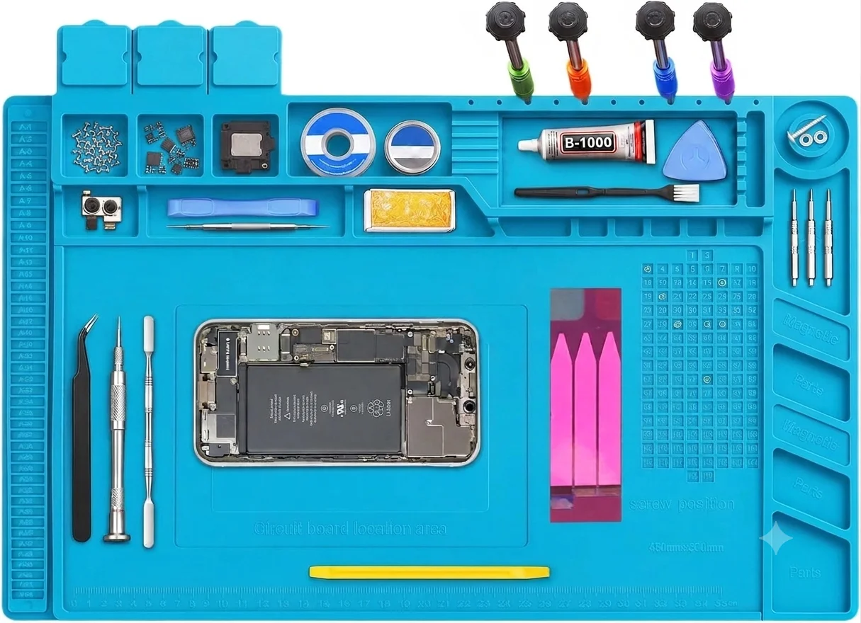 Lötstation-Matte Silikon-Arbeitsmatte Hitzebeständig 932 ° F Antistatische Magnetmatte für Elektronik, Handy, Laptop und Uhrenreparatur – Detail 1