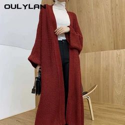 2024 Loose Long Coats Women Knitted Cardigan Over Knee Thick Thread Fat Large Sweater Jacket Autumn Winter Overcoat