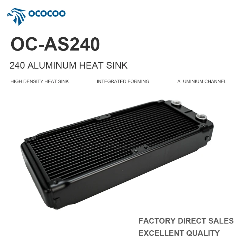 OCOCOO 240mm Aluminum Water Cooling Radiator Premium Fin Heat Sink Computer Gaming Enthusiast Anti Leak Integral G1/4 Thread