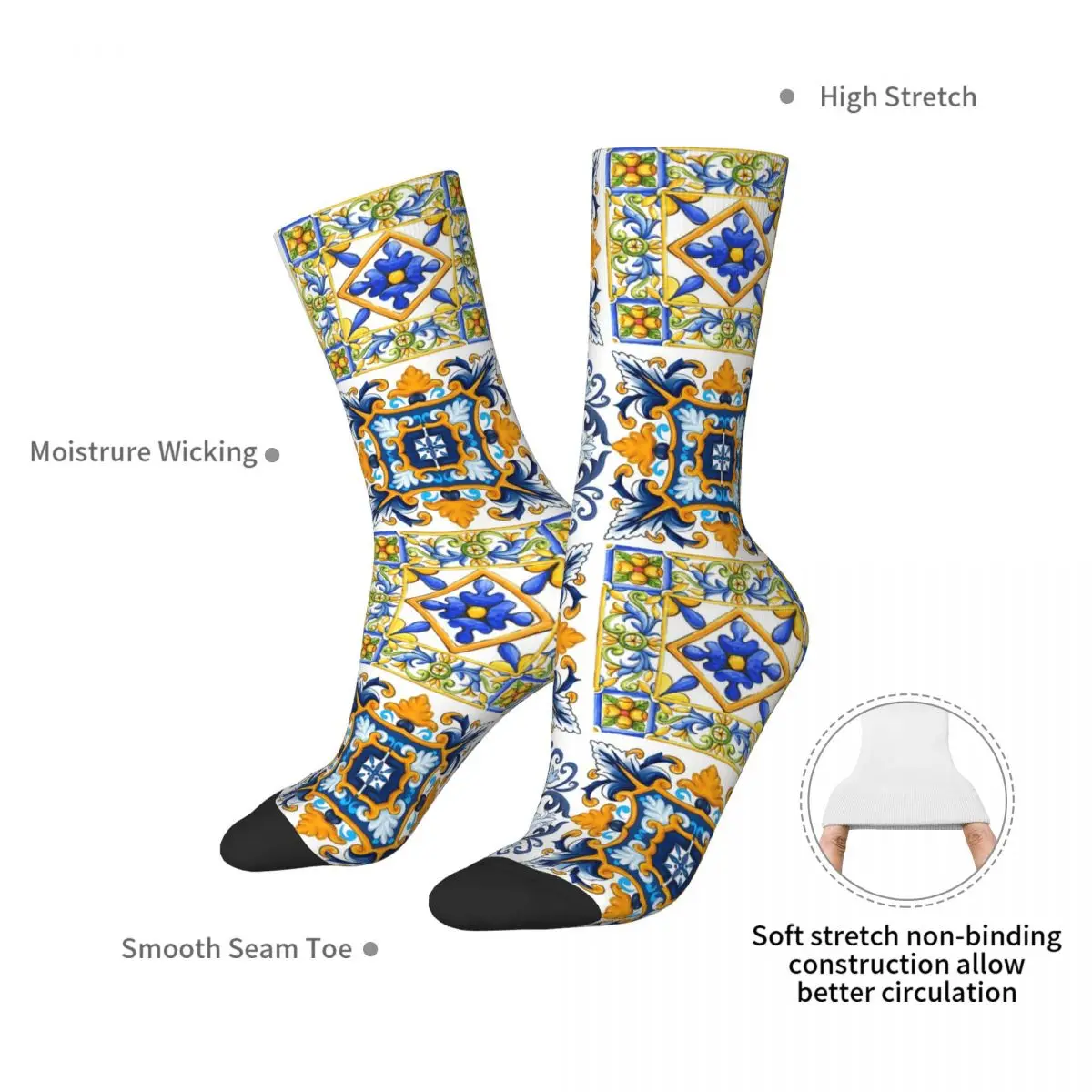 Сицилийские плитки, лекарственный, мозаика, декоративные носки Harajuku, супер мягкие чулки, всесезонные длинные носки, аксессуары для мужчин и женщин