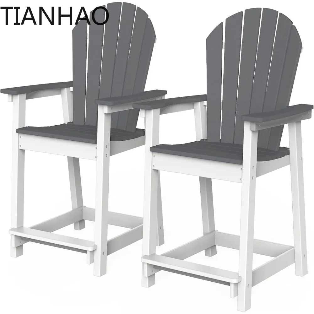 Outdoor Tall Adirondack Chairs Set of 2, Patio Bar Stool Chair with High Back, 400lbs, Widened Arms, All-Weather Balcony Chair