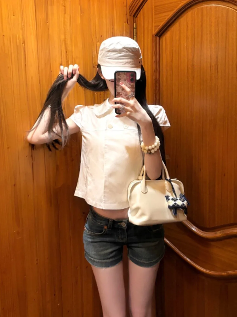 

Korean Style Sweet Short Sleeve Shirt Doll Collar Soft Style Miniature Top for Young Women Summer 2026 Casual Wear