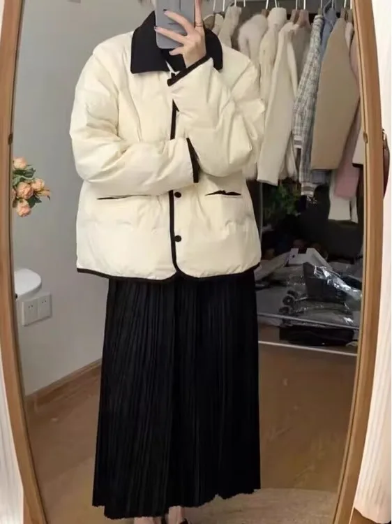 Women's ort Thiened Cotton Jaet 2025 Winter New Sle Korean Loose Fit Long Sve  Collar Single Button Closure