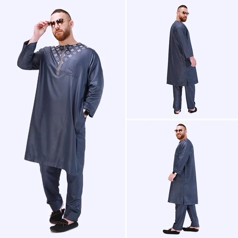 มุสลิมเสื้อผ้า Abaya Musulmane Homme Kaftan แฟชั่น Jubba Thobe Looser ดูไบซาอุดีอาระเบียปากีสถานอิสลาม Eid