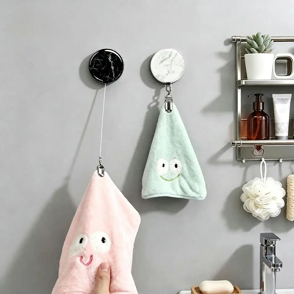 Portable Metal Retractable Towel Clip with Steel Wire Punch-Free Towel Rack 4cm Self-Rewinding Lanyard Clip Household