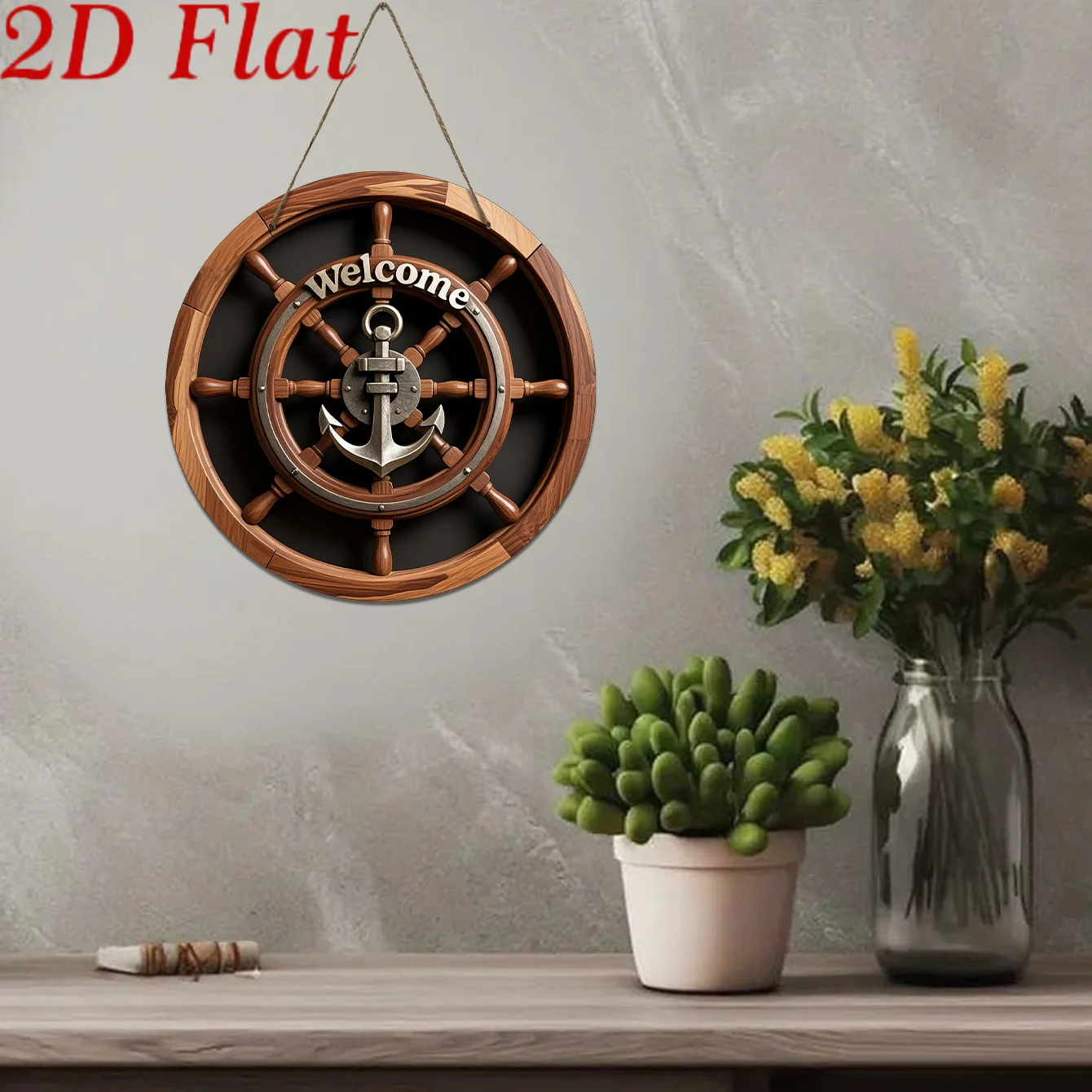 2D Flat, Vintage Nautical Wooden Wall Decor Sign - 7, 87