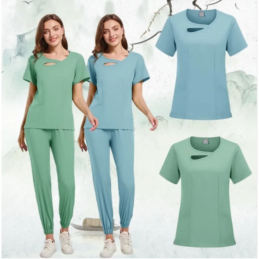 New Medical Doctor Nurse Surgical Uniforms Woman Scrub Set Beauty Salon Work Wear Clinical Scrubs Top-Pants Spa Nursing Tunic