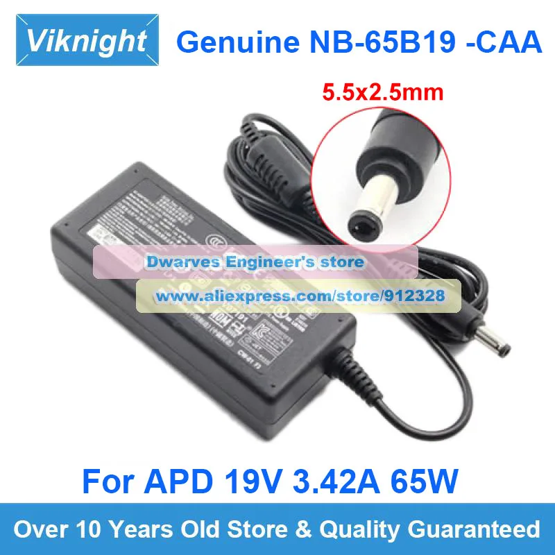 Genuine NB-65B19 19V 3.42A 65W AC Adapter  Charger For APD NB-65B19 -CAA ADP-65HB BB 74-10200-02 PA-1650-66 For Monza T100 T200