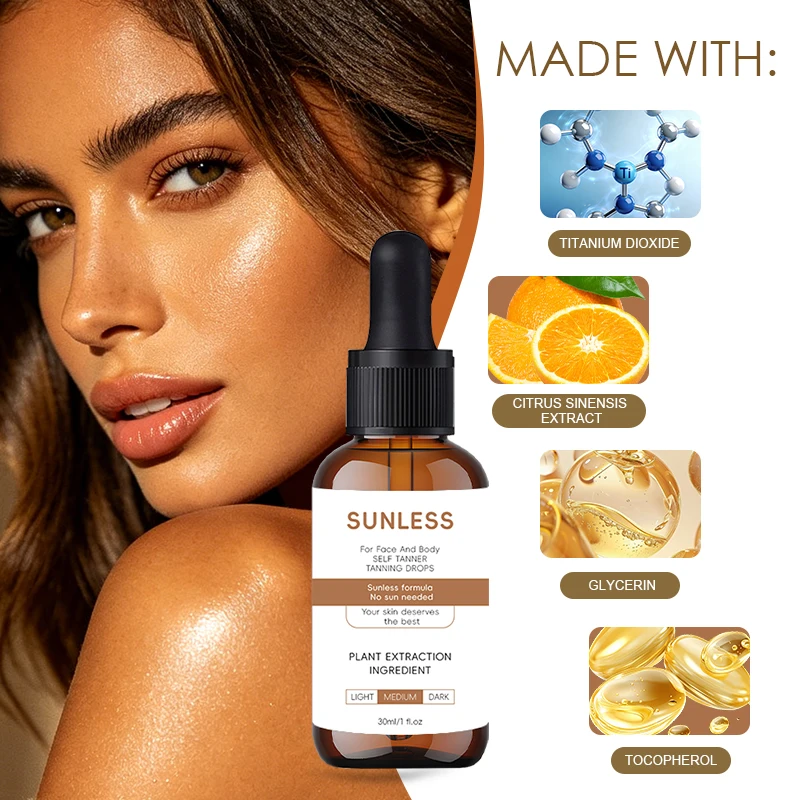 YUVK-Self Tanning Drops-Natural Bronze Glow-For Face & Body-30ml