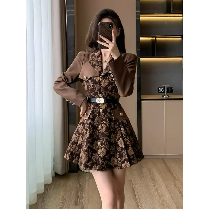 Vestido de terno profissional, moda, temperamento confortável, sentido sofisticado, outono feminino nova moda de manga comprida saia plissada