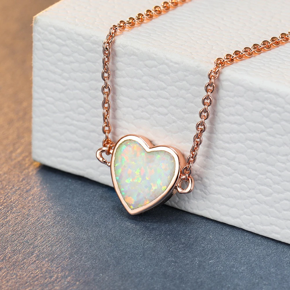 Fashion Boho Love Heart Pendant Necklace for Women Girl Charm White Imitation Opal Necklace Trendy Wedding Band Jewelry