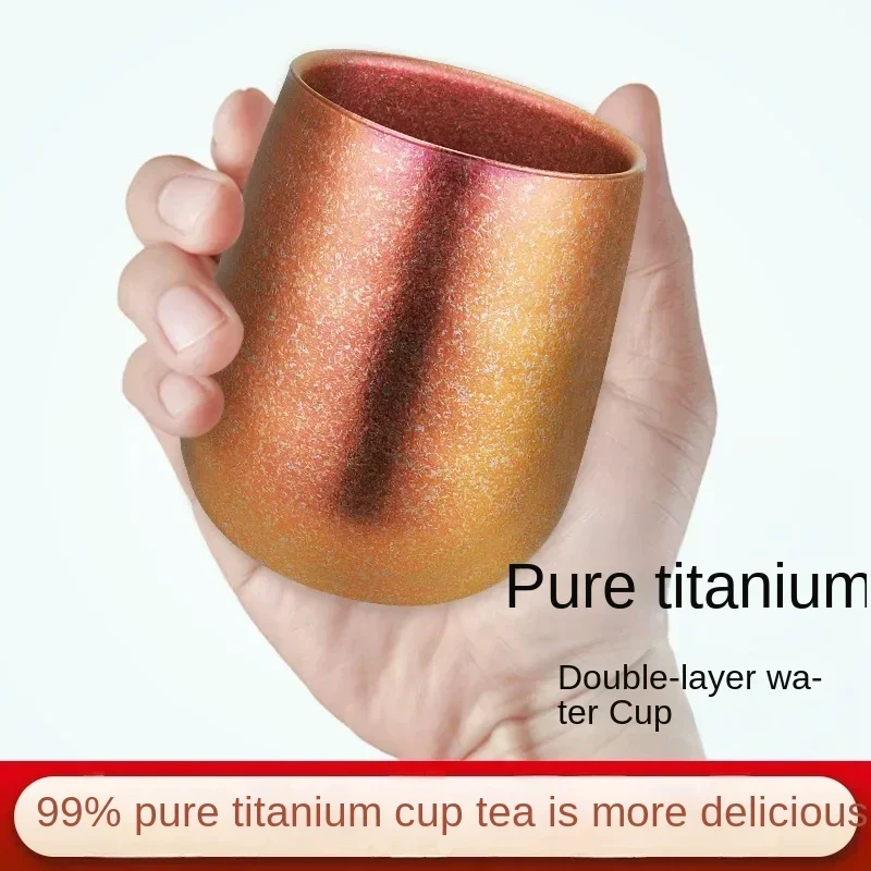 Outdoor Pure Titanium Double Layer Cup Pure Titanium Home Ice Goose Eggshell Water Cup Beer Coffee Milk Insulated Titanium Cup