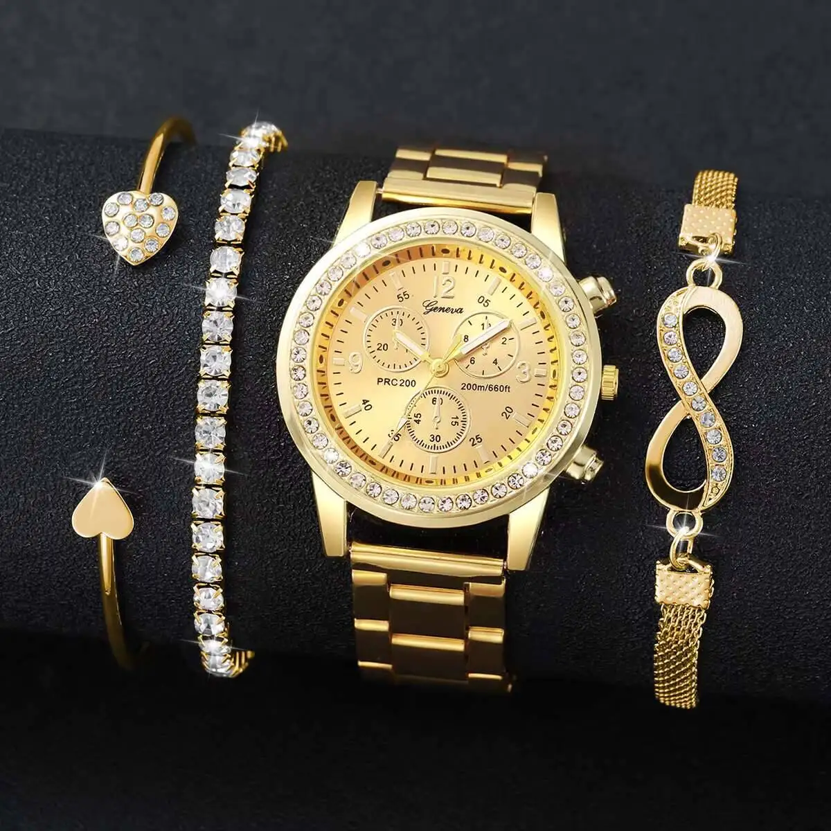 4PCS/Set Luxury Rhinestone Women Watches Fashion Ladies Quartz Watch Bracelets Set Reloj Mujer（Without Box）