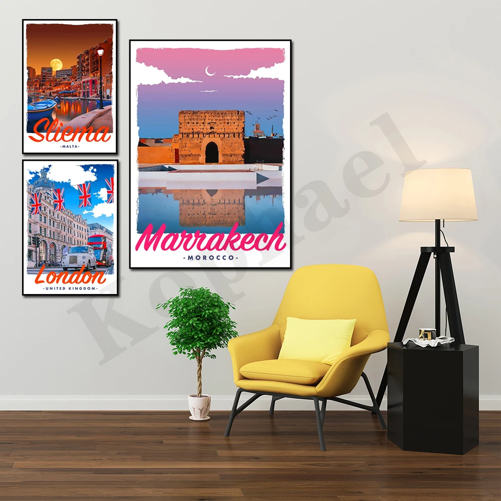 Sliema Hawaii Canary Islands London Paris Marrakech Zakynthos Cancun. City Travel Scenery. Home Wall Decor Art Canvas Painting