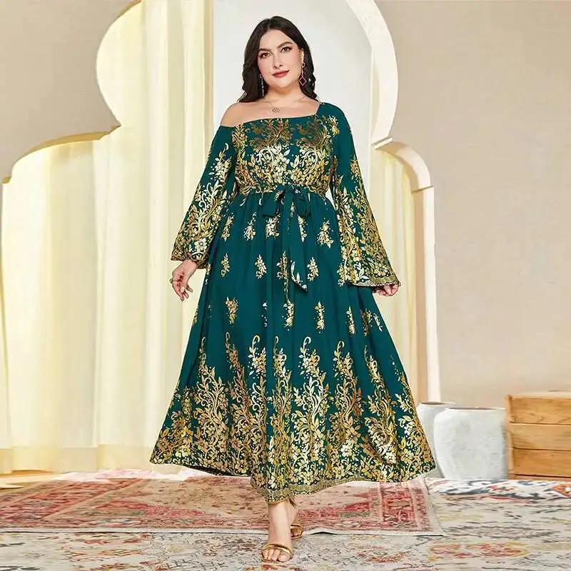 

Kyp924 Women's Muslim Robe Fashion Strapless Printed Party Evening Dress Robe Abaya Ramadan Dubai Luxury Islam Elegant