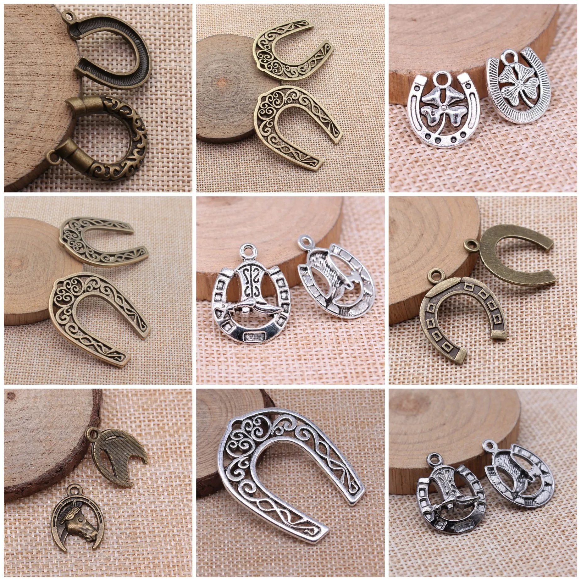 Vintage Horseshoe Lucky Tool Charms Pendant Western For Jewelry Making Bracelet Necklace DIY Craft Bulk