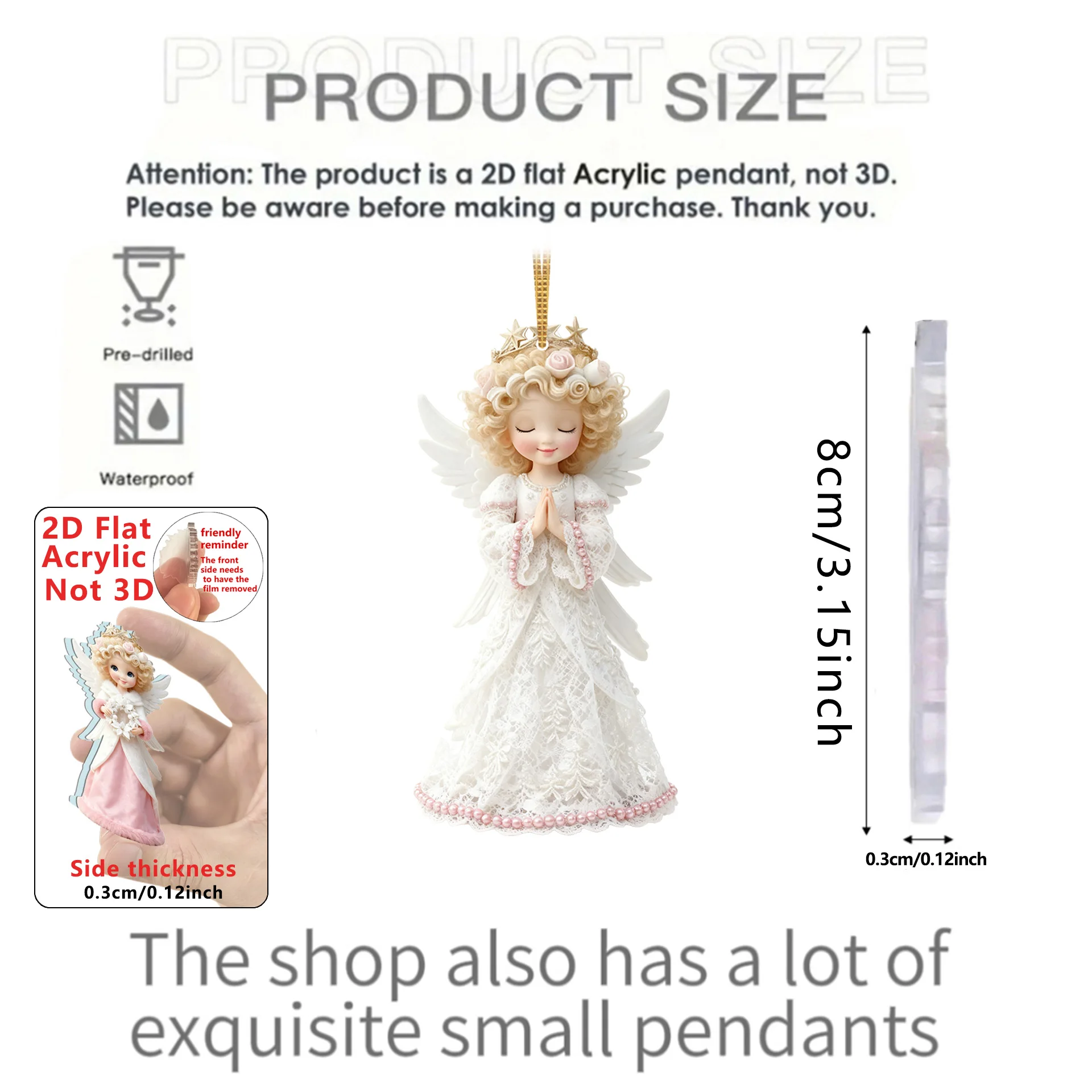 2D شقة 8 قطع عيد الميلاد الملاك الحارس الاكريليك سحر الملاك فتاة قلادة ديكور المنزل الطرف شجرة عيد الميلاد محاكاة قلادة