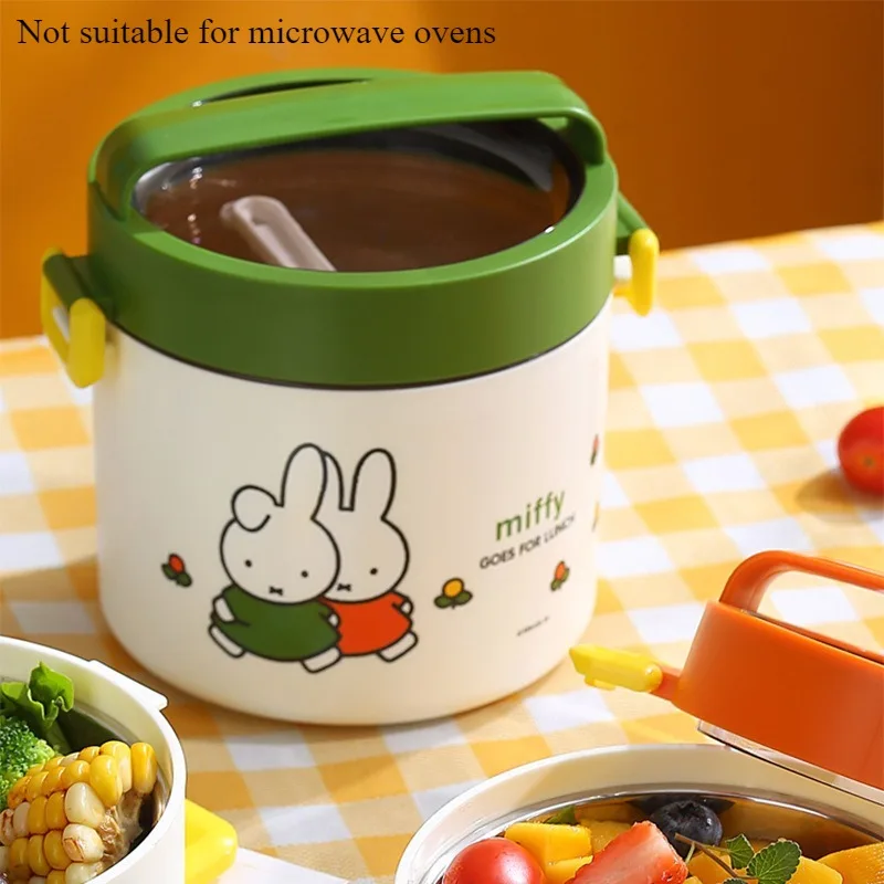 

New Kawaii Miffy Cute Cartoon Round 304 Stainless 900ML Steel Lunch Box with High Appearance Miffy Bento Box Children's Gift