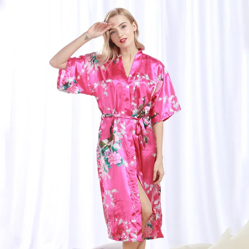 Women's Printed Silk Pajamas Bathrobe Set Imitation Silk Nightgown Bridesmaids Comfortable Casual Loungewear Xxxl Size