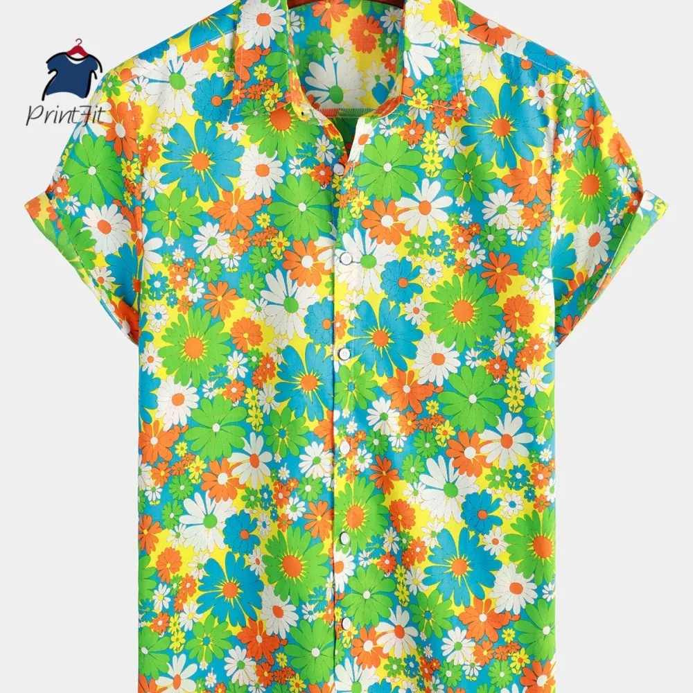 

Floral Print ort Slim Fit irt Youthful Summer Faion Printed Casual irt for Lapel Top Breathable Young Men European Simple
