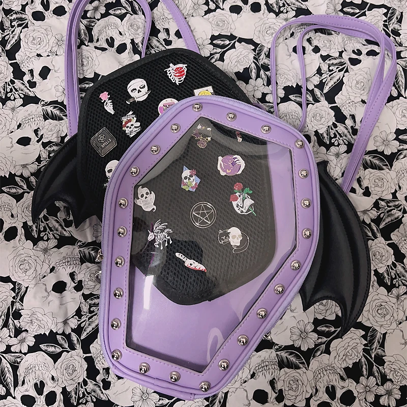 Gothic Punk Coffin Shape Ita Bag Women Clear Backpacks Dark Lolita Handbag and Shoulder Bag Girls Cosplay Designer 2 Insert