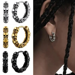 Vintage Skull Hoop Earrings For Men Women Hip Hop Jewelry Silver Color Skeleton Earring Rock Punk Style Halloween Gift OHE188
