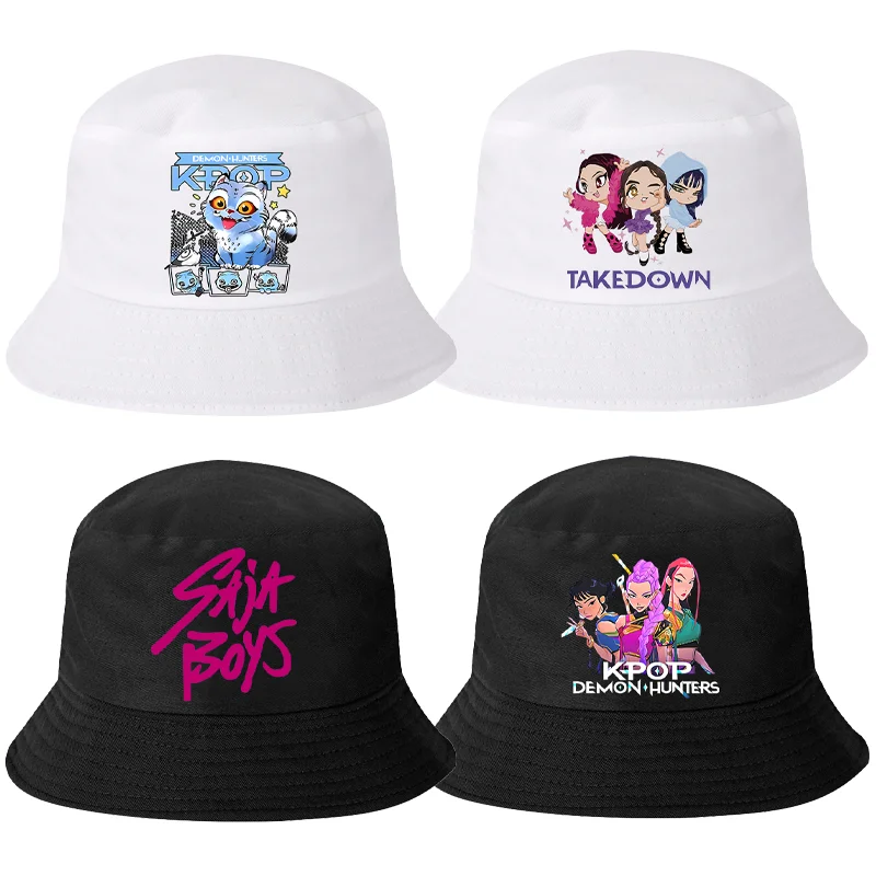 KPop Demon Hunters Girl Bucket Hat estampado de dibujos animados chico sombrilla sombreros pescadores gorras redondas con visera al aire libre Casual adulto decorar gorra