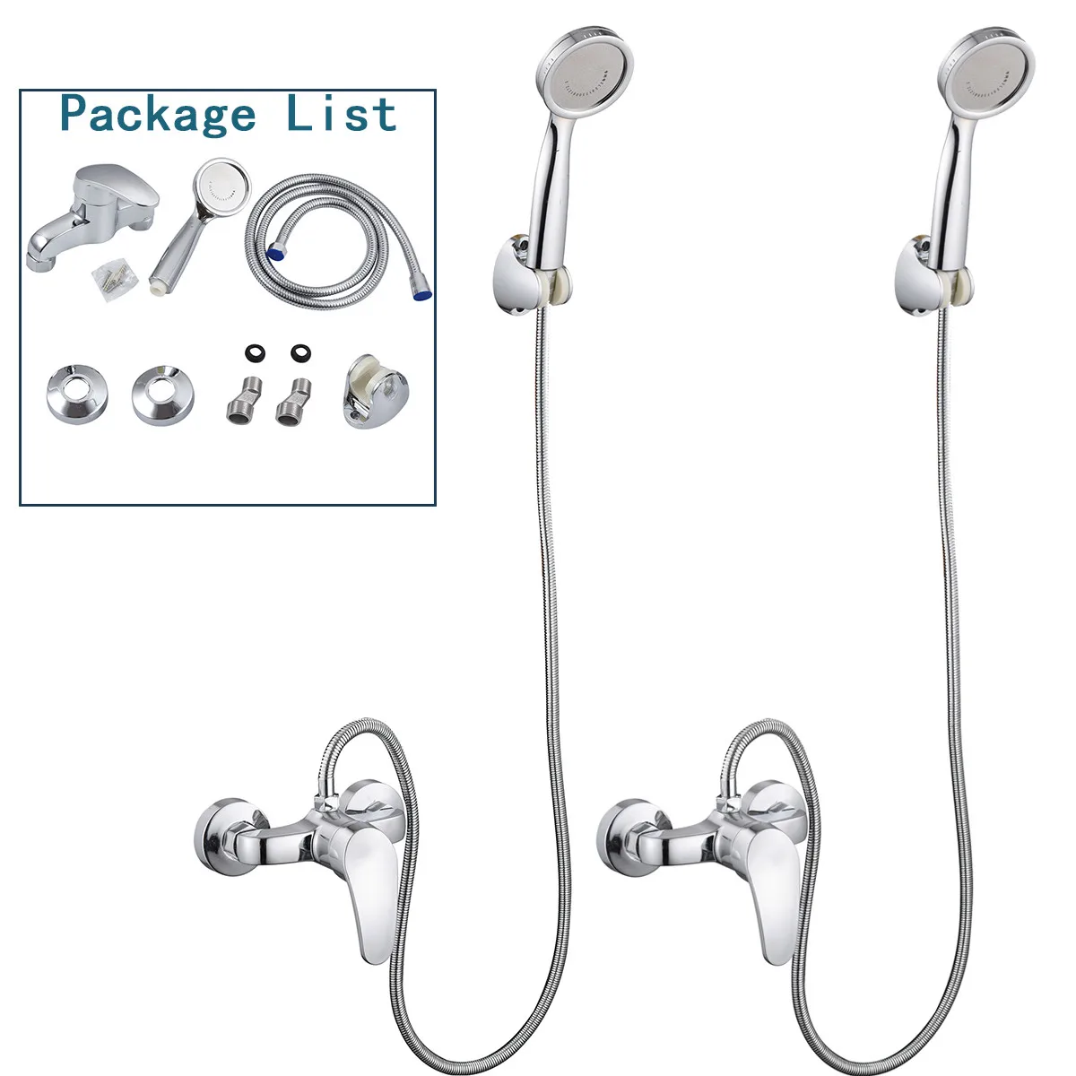 2pcs Bathroom Shower Faucet Silver Bath Faucet Mixer Tap Hot and Cold Water with ABS Hand Shower Head Set Wall Mount Shower