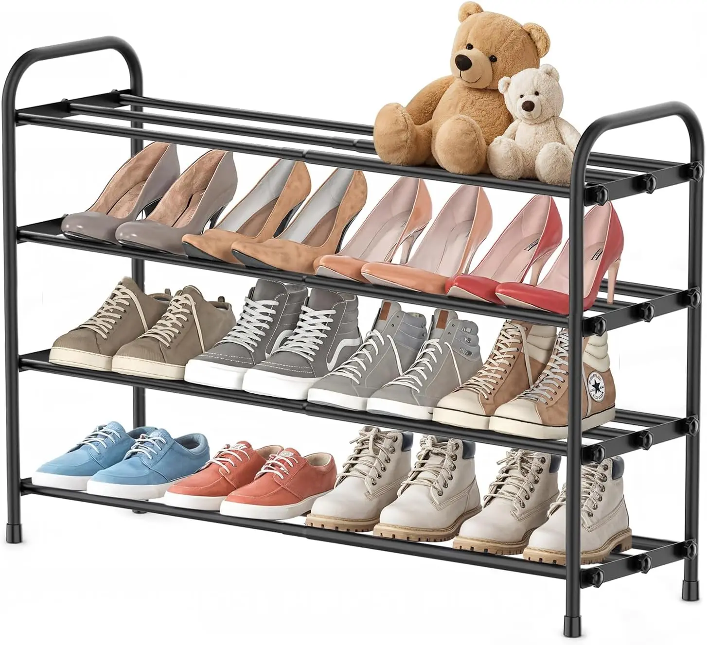 

4-Tier Expandable Shoe Rack, Stackable and Adjustable Shoes Organizer Storage Shelf, Sturdy and Durable Metal Structure Free