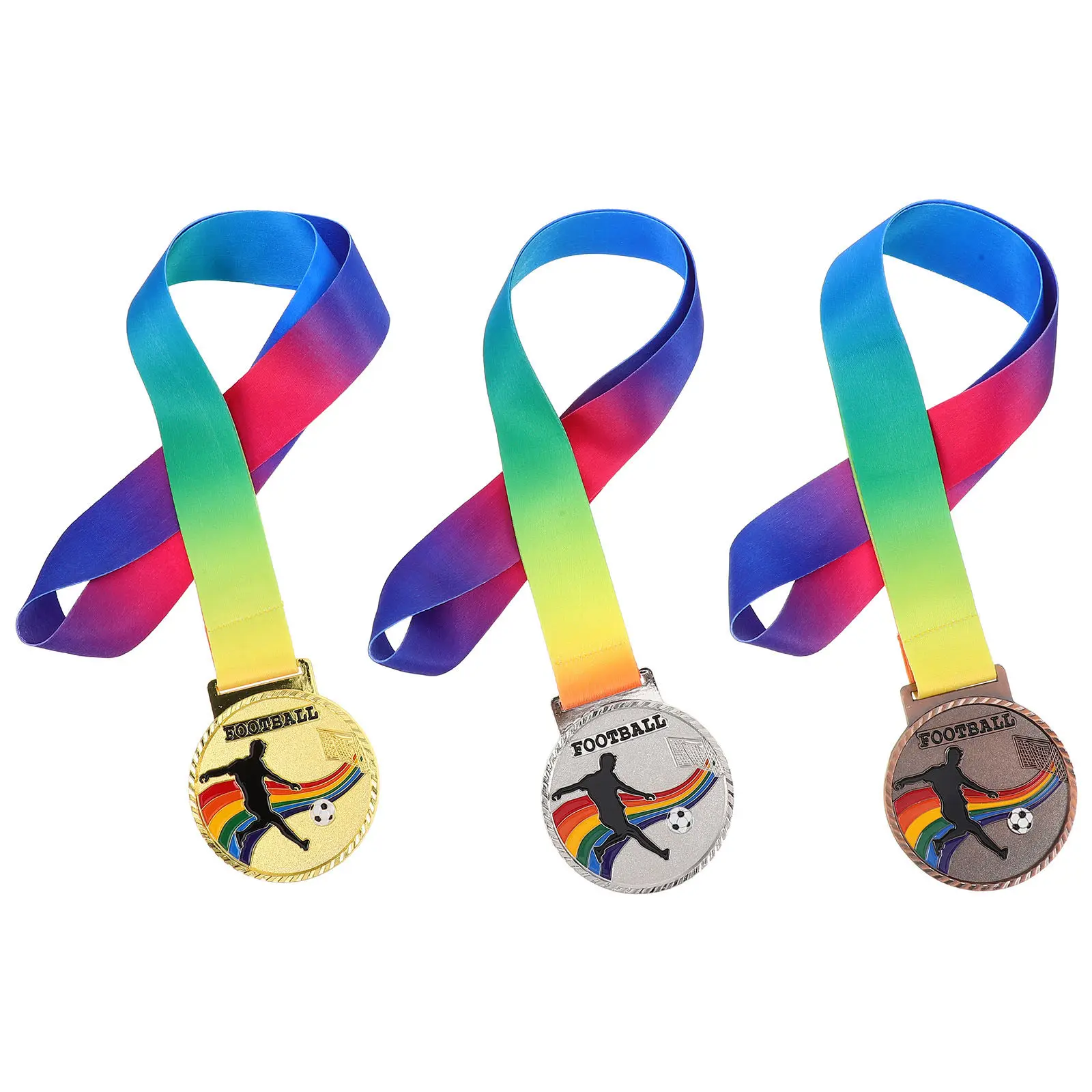 3Pcs Soccer Award Medals Football Medals With Neck Ribbon First Place Medal Adult Football Award Tournament Prize Match Souvenir