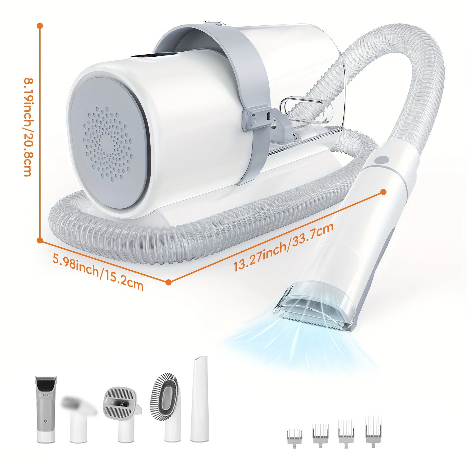 5 em 1 kit de vácuo para tosa de cães, poderosa remoção de pelos de animais de estimação, tesoura profissional, 6 pentes guia, ferramentas para tosa de cães e gatos