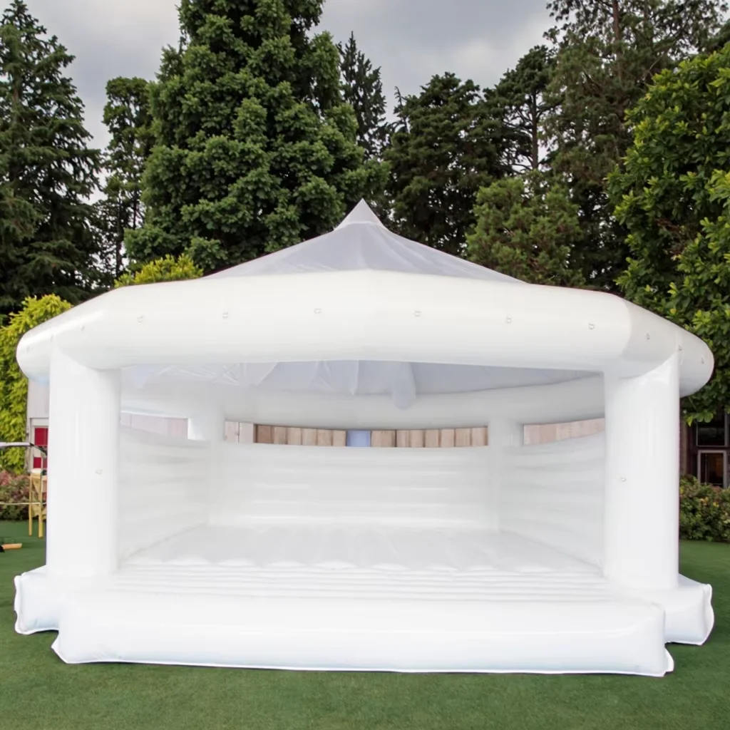 Pretty White Wedding Inflatable Castle Bounce House Large PVC Jumping Trampoline for Kids Adult Wedding Party Event