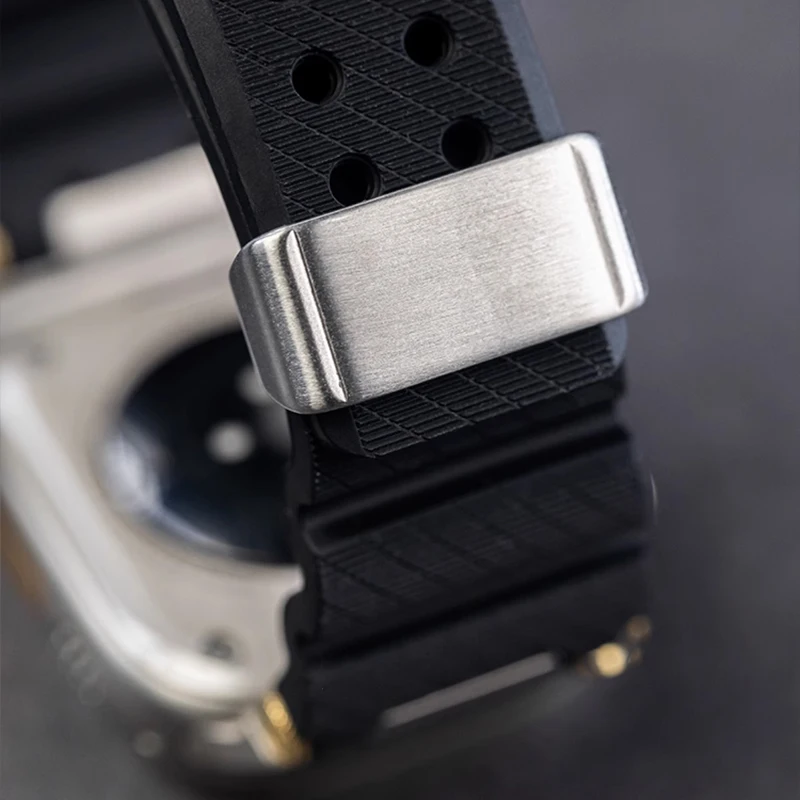 Cinturino sportivo in gomma siliconica per Apple Watch Ultra 10 9 8 7 49mm 46mm 45mm 42mm cinturino traspirante in metallo di lusso per iWatch 6 5 SE 4