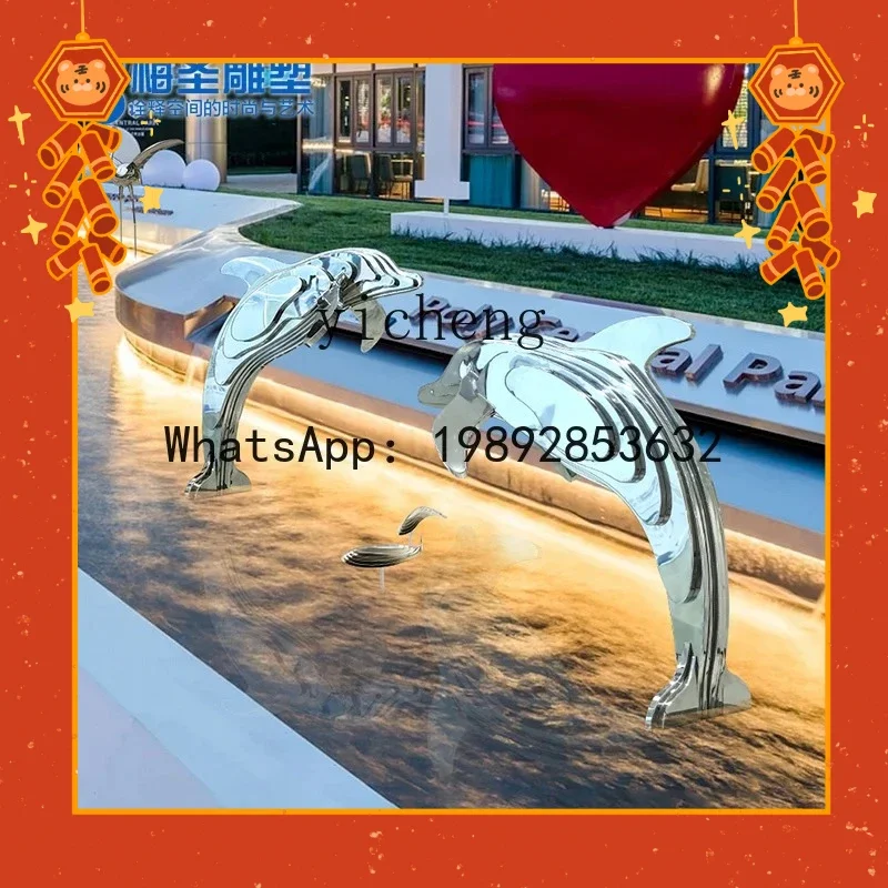 L7- Dolphin Ornament Outdoor Pool Landscape Floor Sculpture Stainless Steel Simulation Animal Lawn Ornament