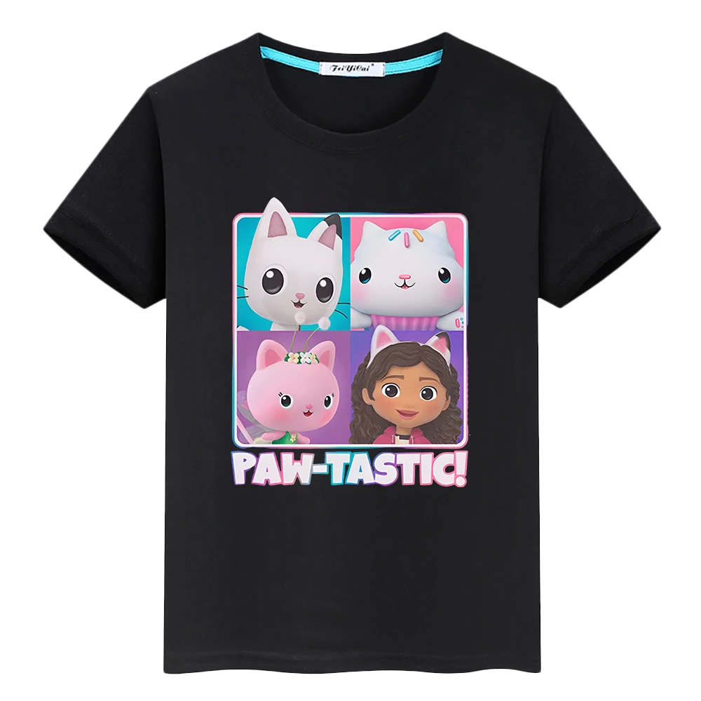 2024 New Gabbys Dollhouse Kawaii Short Sleeve Print T-shirt 100%Cotton pride tshirt anime Tops y2k one piece kids clothes girls