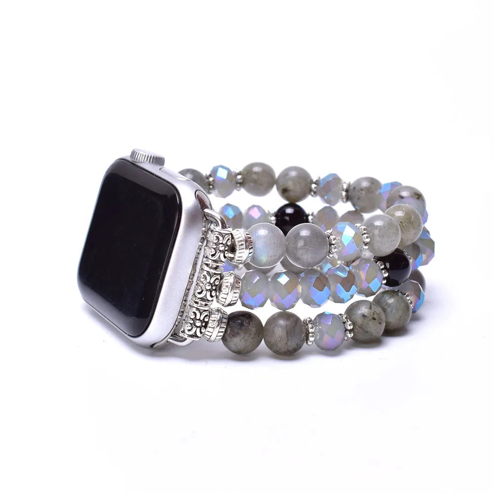 Labradorite Crystal Apple Watch Band 38mm 40mm 41mm 42mm 44mm 45mm Stone Beaded Bracelet Strap for Women Iwatch Series 1-SE