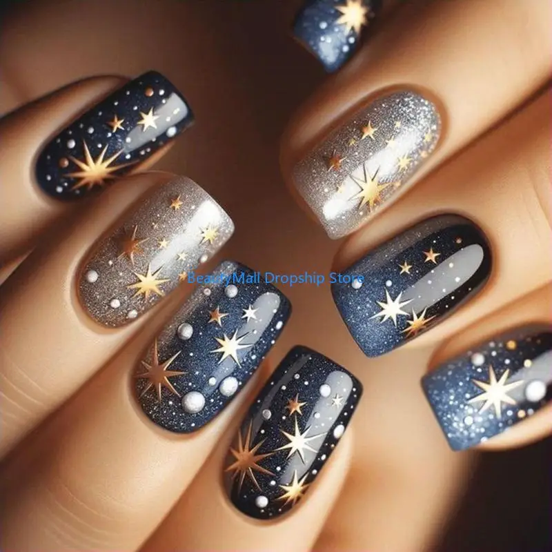 

40JD 24 Pcs Colorful Acrylic Short Square False Astral Press On