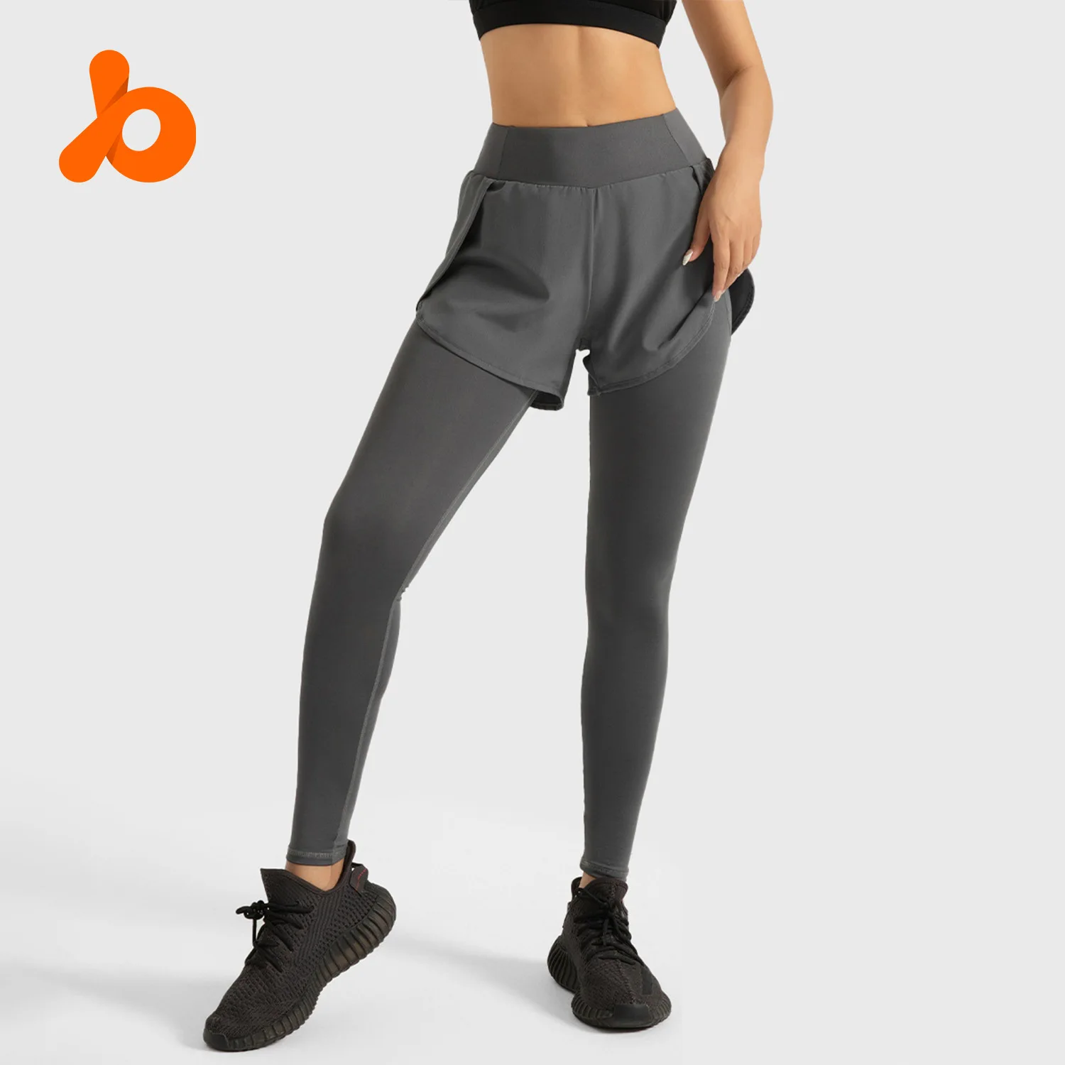 Cross-border area fake two-piece pocket yoga pants high waist hip lift running fitness leggings