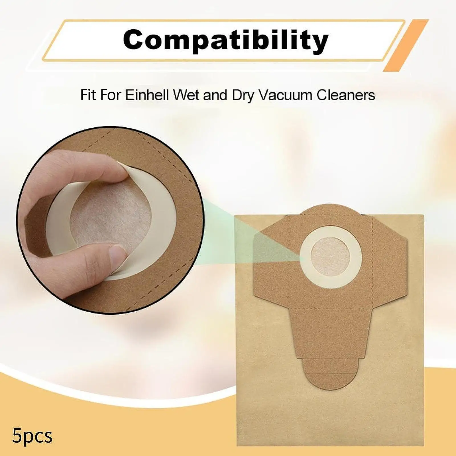 5x أكياس مكنسة كهربائية لإزالة الشعر الورقي للمكنسة الكهربائية سعة 20 لترًا