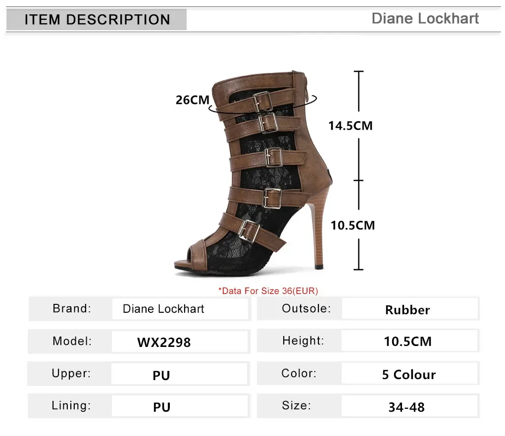 Peep Toe Summer Lace mesh Gladiator Ankle Boots Shoes Woman Sandals Hollow Zip Thin High Heels Jazz Dance Shoes Female Size34-48