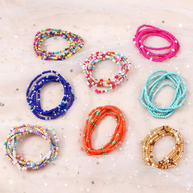 Multi-layer Colorful Beaded Bracelet for Women Summer Bohemia Colored Resin Beads Bracelets Beach Holiday Jewlery Wholesale