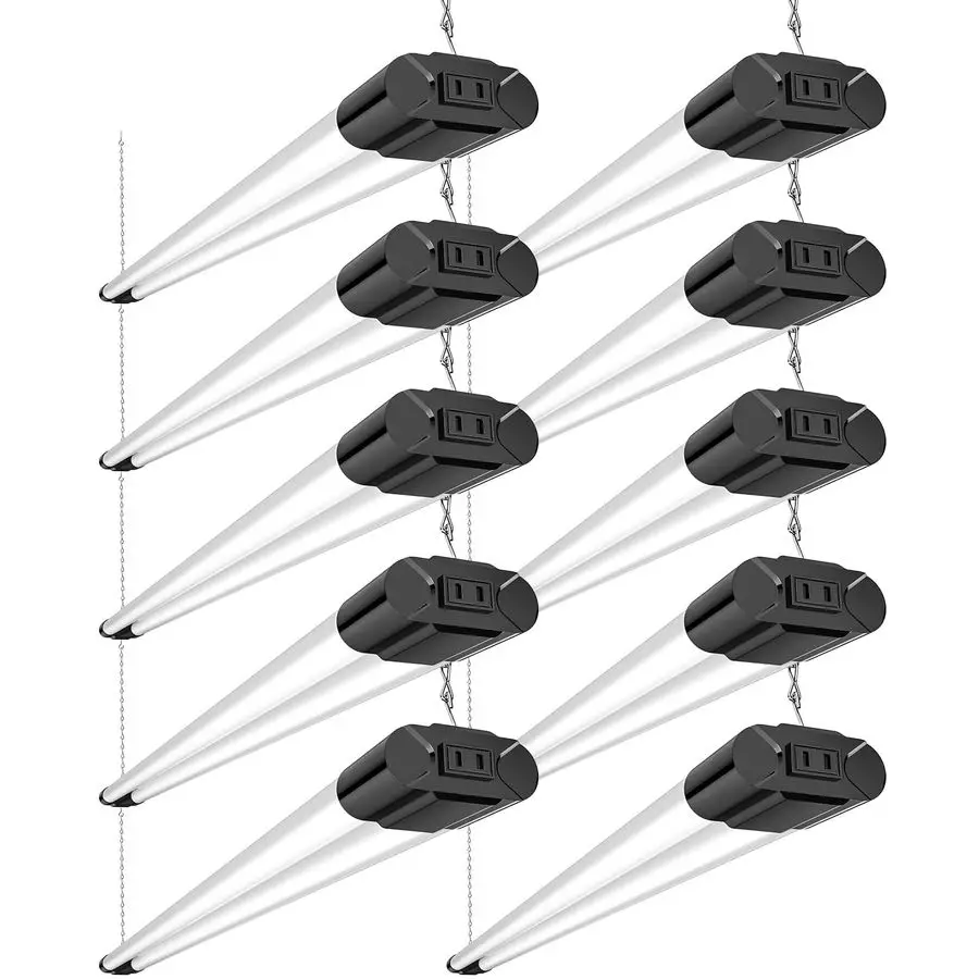 

10 Pack Linkable LED Utility Shop Light, 4400 LM, 6500K Cool Daylight, 4 FT Integrated Fixture for Garage, 40W Equivalent 250W,