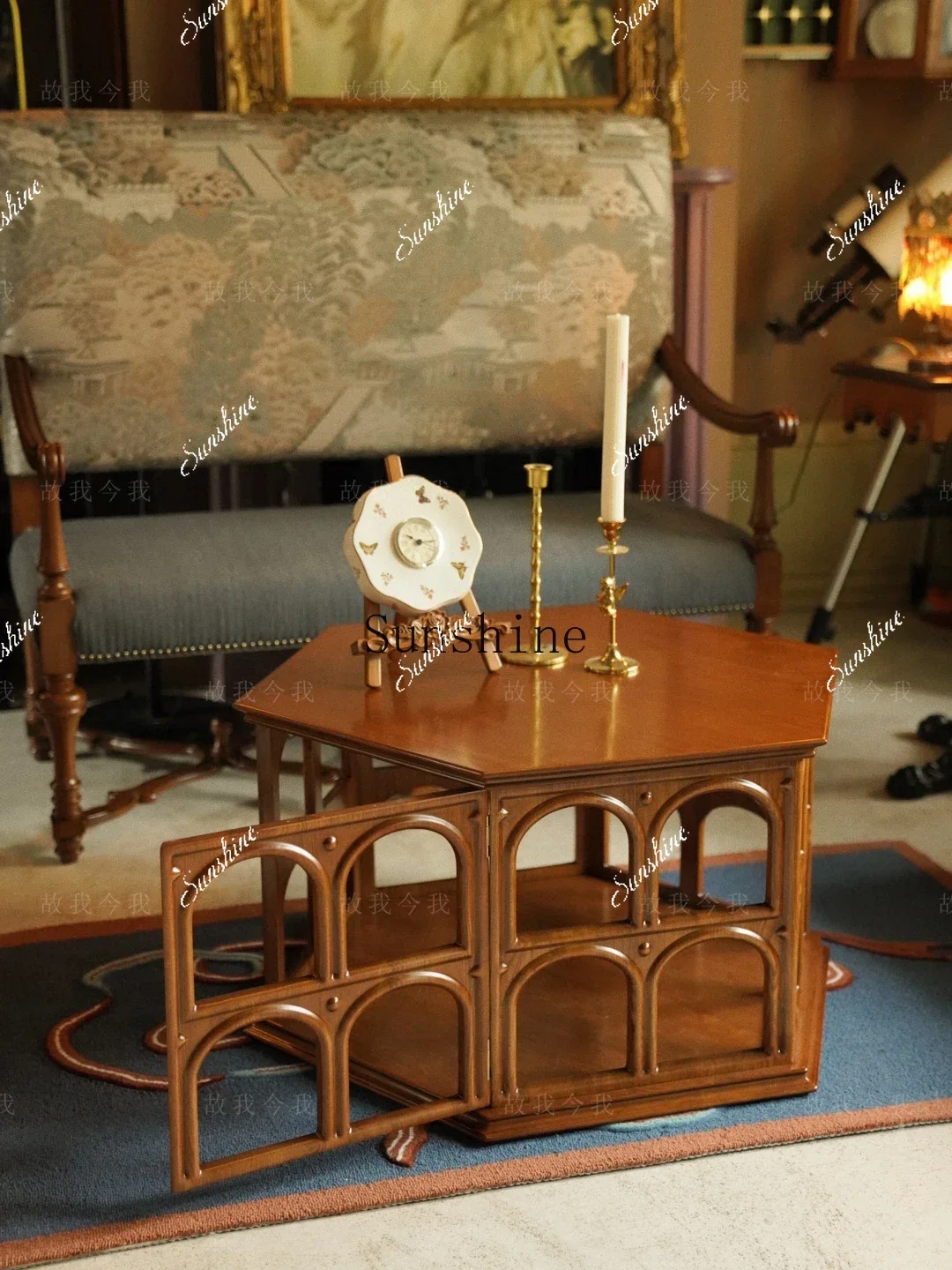 

Solid wood hollow shape side table coffee table special shape FT