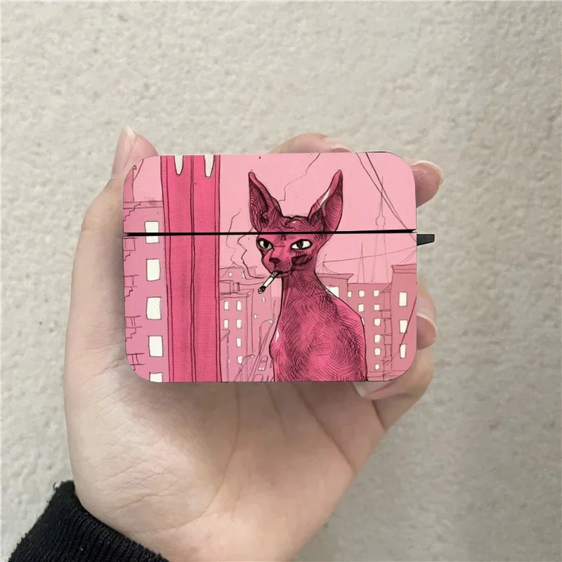 Siamese Cat Smoking AirPods Case, Apple Airpods 1, 2, 3 Pro, 2, estojo protetor, preto sem fio Bluetooth Earphone Cover, Funda
