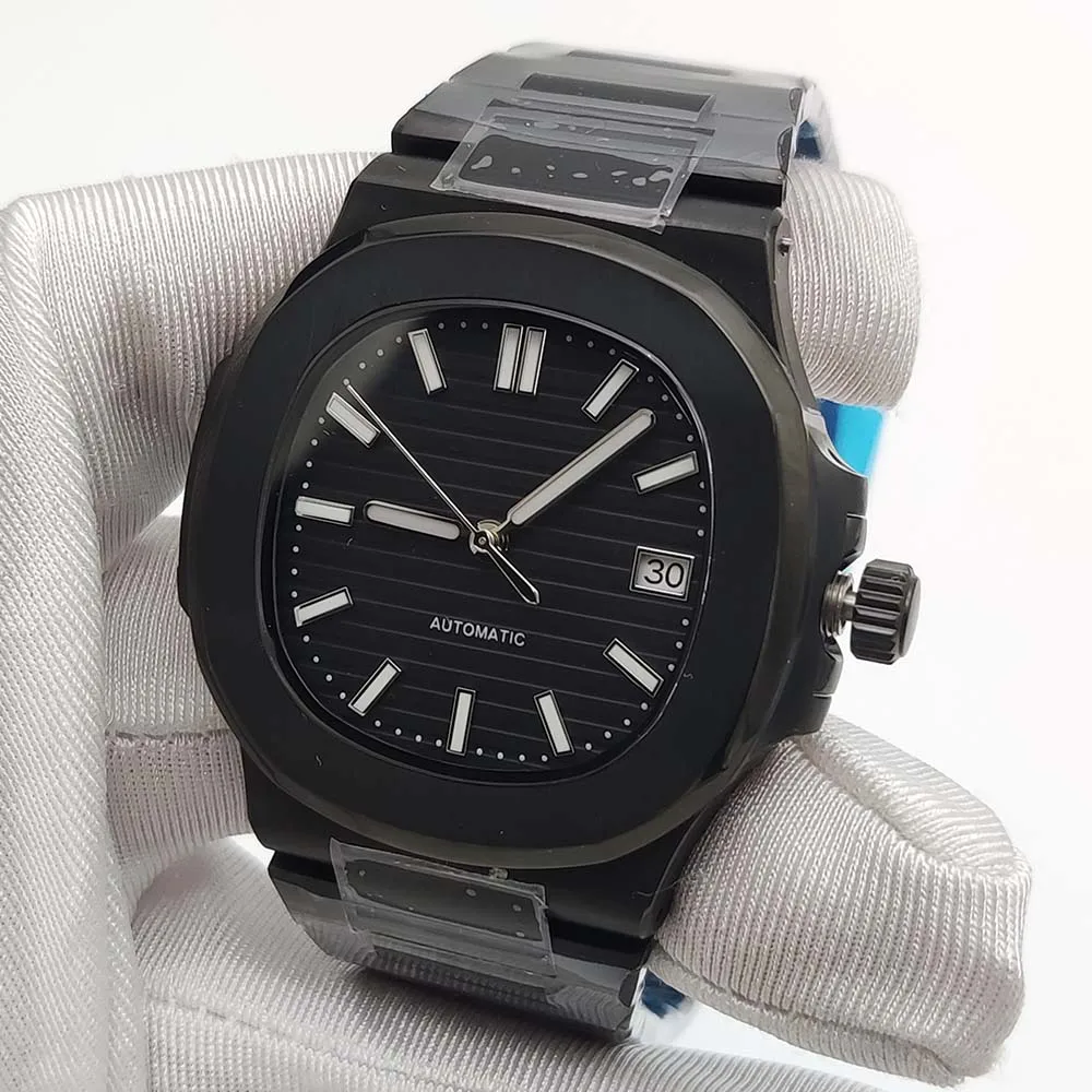 40MM Square Black Case Automatic Watch NH35 Calibre Luminous Sapphire Crystal Date Mechanical Men\'s Watch Steel Strap