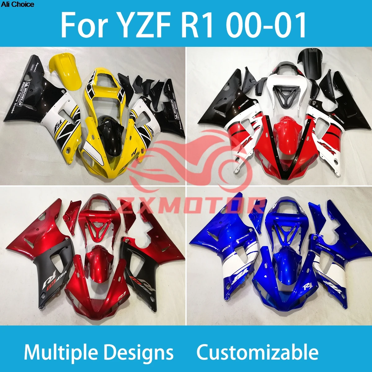 

Free Custom Fairings for Yamaha YZF R1 00 01 ZXMT Plastic Injection ABS Rebuild Motorcycle Fairing Kit R1 2000 2001