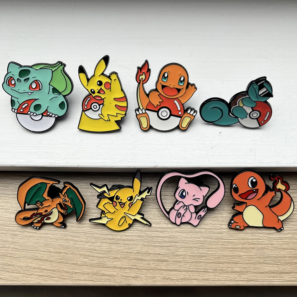 8pcs Pokemon Enamel Pins Set Cute Pikachu Brooches Cartoon Anime Series Lovely Collectible Badges for Fans Birthday Gifts