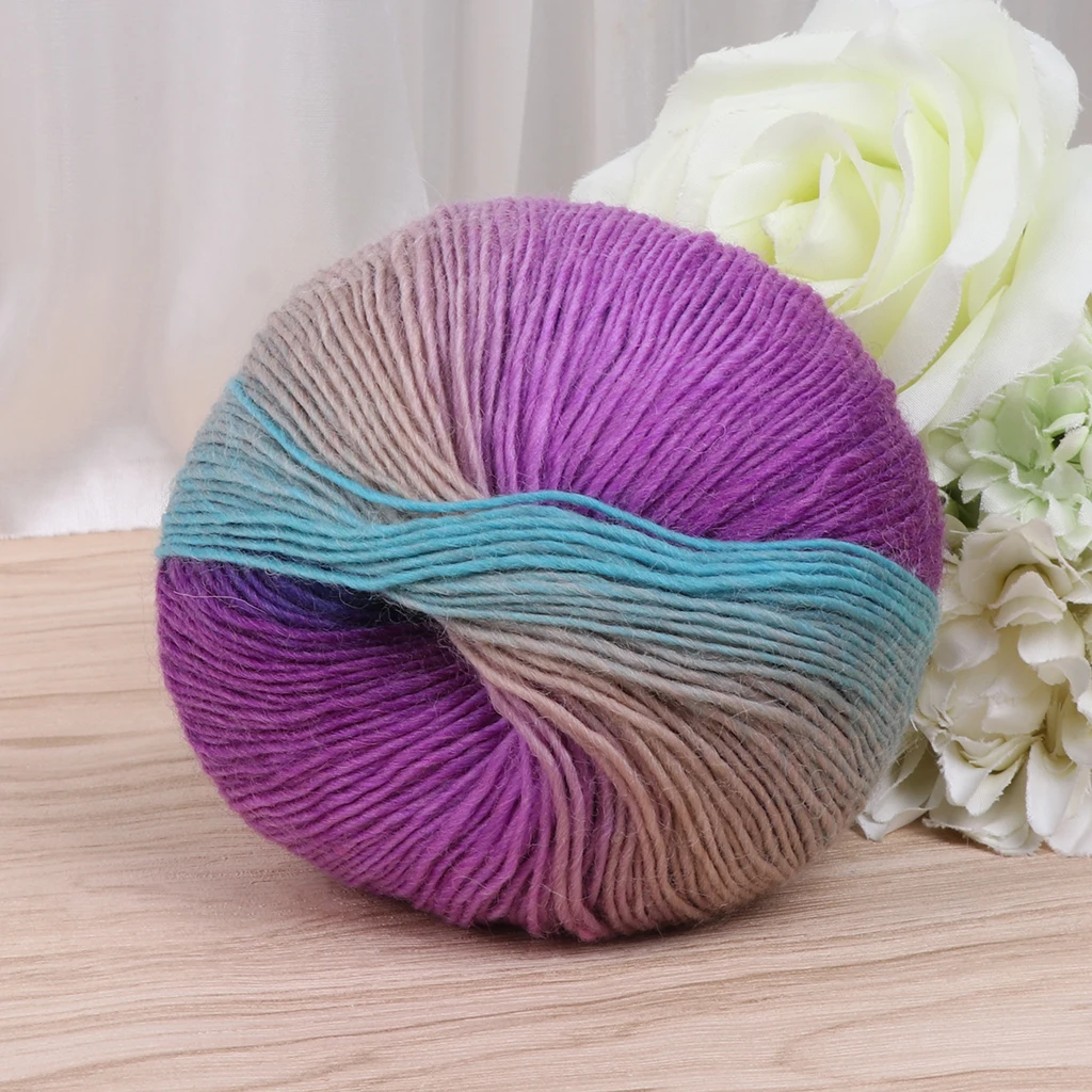 Hand-woven Rainbow Colorful Crochet Cashmere Wool Blend Yarn, Knitting Yarn, 1Ball, 50g